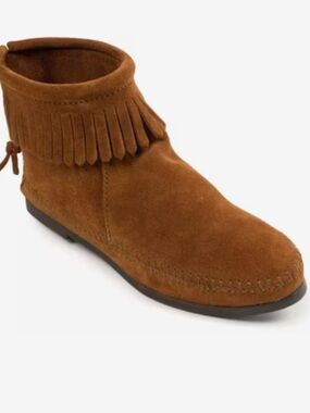 Minnetonka Brown Suede Fringe Ankle Booties